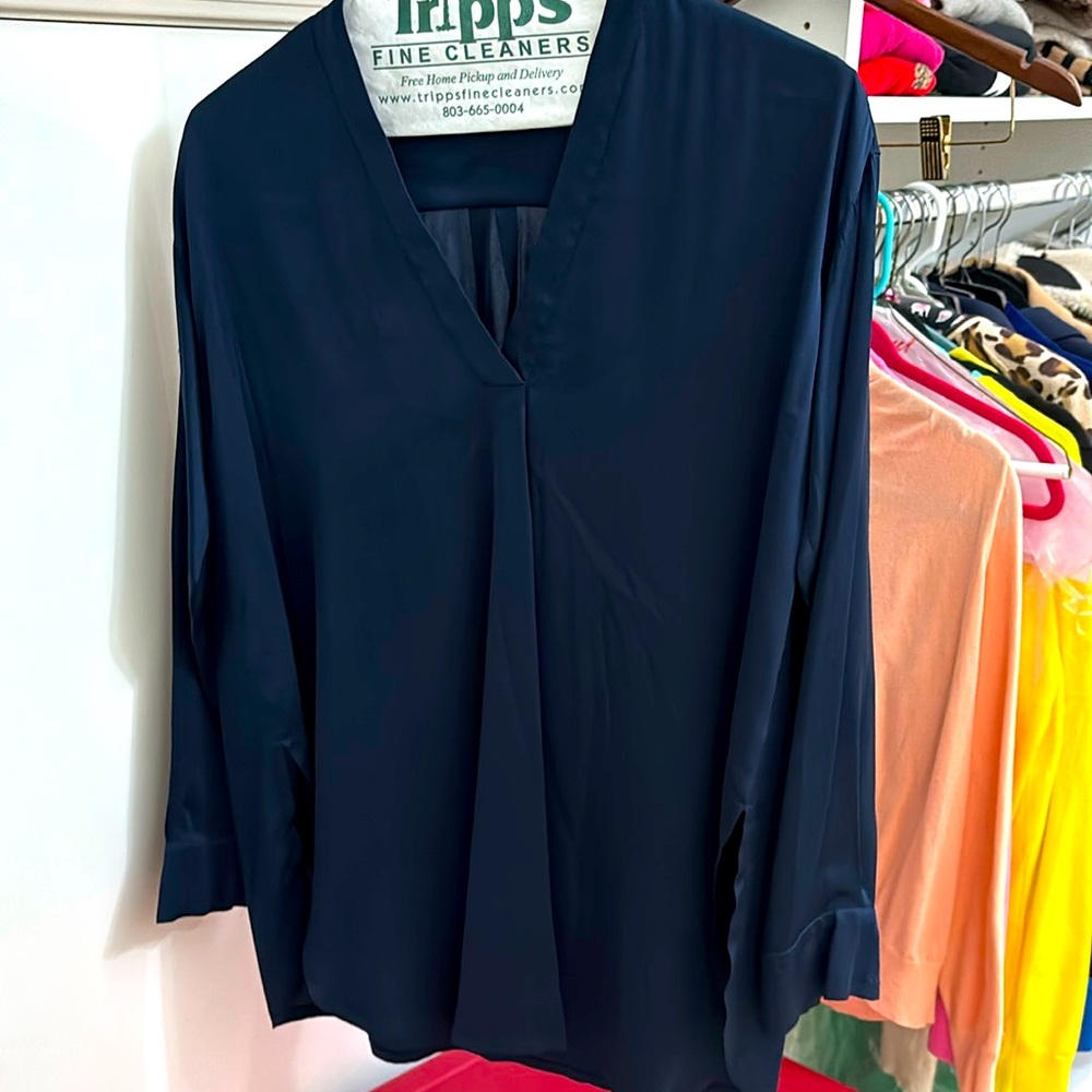 Navy blue Vince silk V-neck tunic
